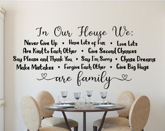 In our house, family rules wall decal, house rules, family wall decal, family rules sign, family quotes, family wall decor, we are family