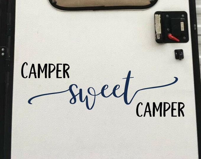 Camper sweet camper vinyl decal for rv, camper decor, camper decal, camper door decal, camper wall decal, home sweet camper, home sweet home