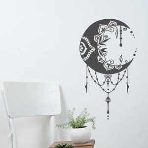 Crescent Moon Mandala Wall Decal: Boho Home Decor