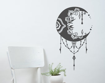 Crescent moon decal, moon wall decal, moon wall art, mandala moon, moon magic, boho moon decor