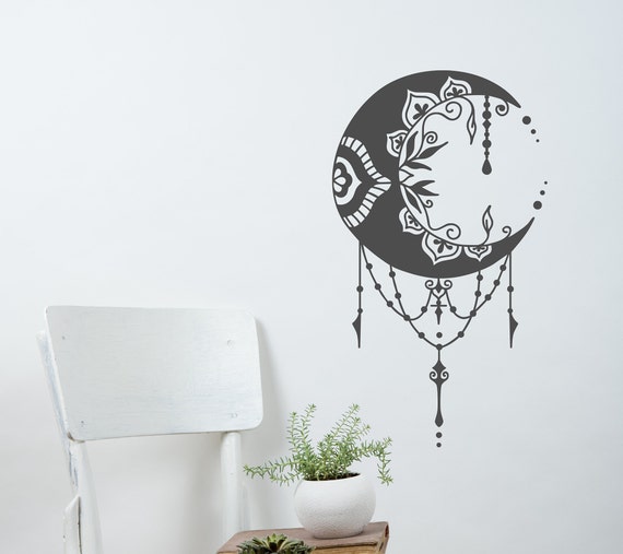 Crescent Moon Decal Moon Wall Decal Moon Wall Art Mandala Etsy