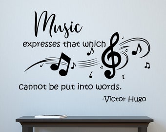 Music quote vinyl lettering wall decal, music teacher gift, Victor Hugo quote, music wall decor, music wall art, music quotes