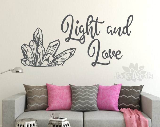 Light and Love wall decal, crystal wall art, reiki decor, energy healing