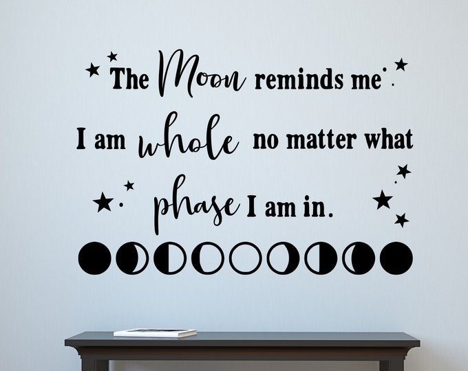 Wall decal, moon wall decor, moon phases, inspirational decal, moon wall art, crescent moon, moon sticker print wall decor, moon and stars