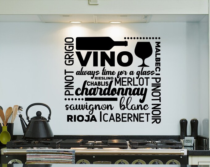 Wine wall decal, wine bar decor, wine lovers gift, bar wall decor, wine decal, subway art, wine accessories