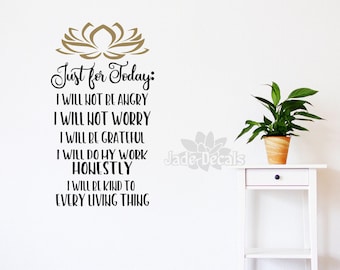 Reiki Principles, Lotus Flower Wall Decal | Vinyl home decor | Energy Healing Room Art, Just For Today Mantra