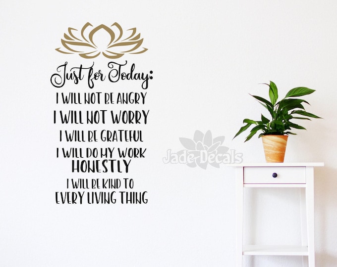 Reiki Principles, Lotus Flower Wall Decal | Vinyl home decor | Energy Healing Room Art, Just For Today Mantra