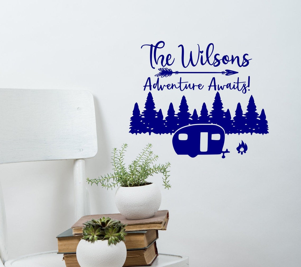 Rv Last Name Decal Adventure Awaits Motorhome Decal Camper Etsy