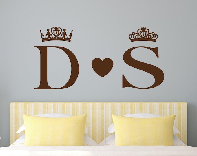 King and Queen wall decals, bedroom wall art, his and hers couples wall art, monogram decal, name wall decal, king queen decor, wall decor,