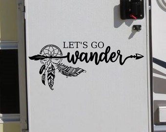 Boho dreamcatcher rv decal, Lets go wander, adventure awaits, rv decor, rv gifts, camper decal, happy campers