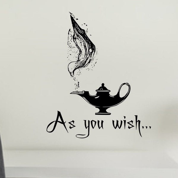 As you wish decal, wish wall decal, genie lamp decal // genie in a lamp, aladdin decor