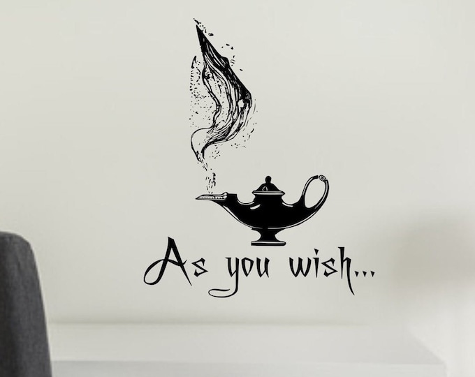 As you wish decal, wish wall decal, genie lamp decal // genie in a lamp, aladdin decor