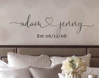 Custom Couples Names, Wall Decal with Heart | Romantic Wedding Decor (Est. Date)