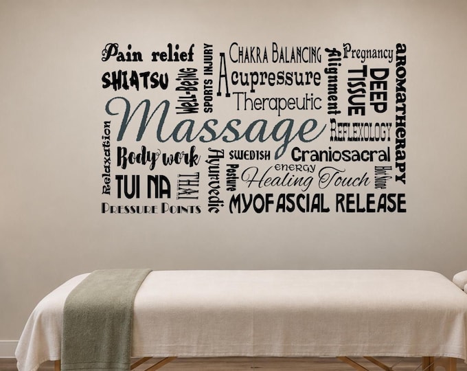Massage Therapy Word Cloud Wall Decal: Spa Decor