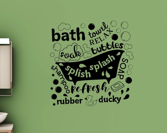 Kids Bathroom wall decor, Bathroom decal, bathroom wall decal, bath decal, bath decor, bubble bath, splish splash, kids bathroom decor