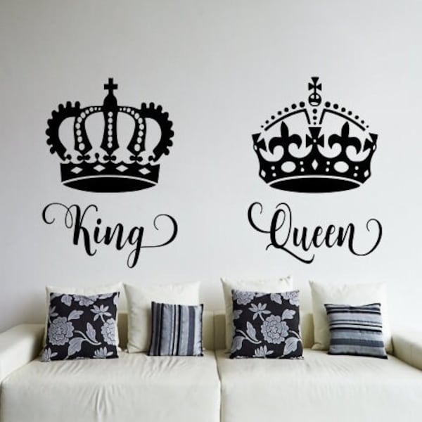 King and queen wall decals // His Queen her king // master bedroom decor // romantic bedroom