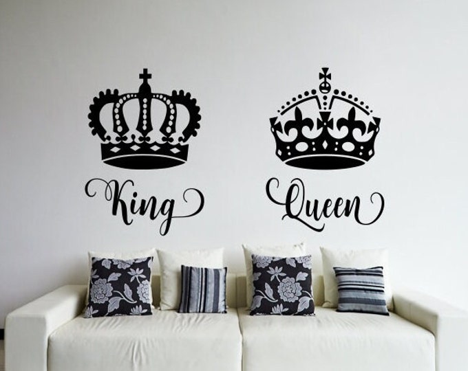 King and queen wall decals // His Queen her king // master bedroom decor // romantic bedroom