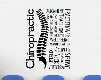 Chiropractic art, Chiropractic decal, Chiropractic wall art, chiropractor art, Chiropractic gifts // Spine with chiropractor word cloud