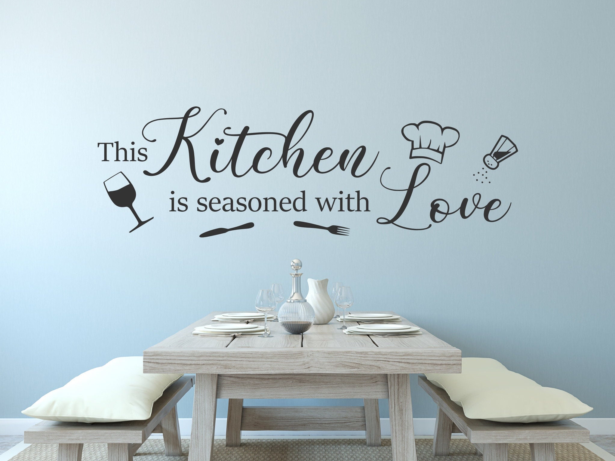 kitchen wall quote decal this kitchen is seasoned with love kitchen
