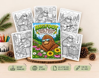 Gift for Bigfoot Lovers, Funny Bigfoot Printable Coloring Book for Adults and Teens, PDF Coloring Pages for Campers