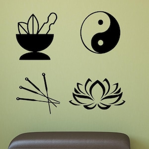 Acupuncture Wall Decals: Yin Yang, Lotus, Needles - Chinese Medicine Decor
