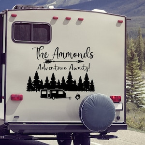 Rv last name decal, Adventure awaits, Motorhome decal, camper decal, Camper last name sticker, rv sticker