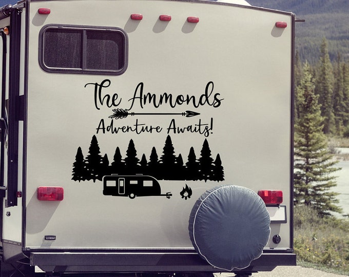 Rv last name decal, Adventure awaits, Motorhome decal, camper decal, Camper last name sticker, rv sticker