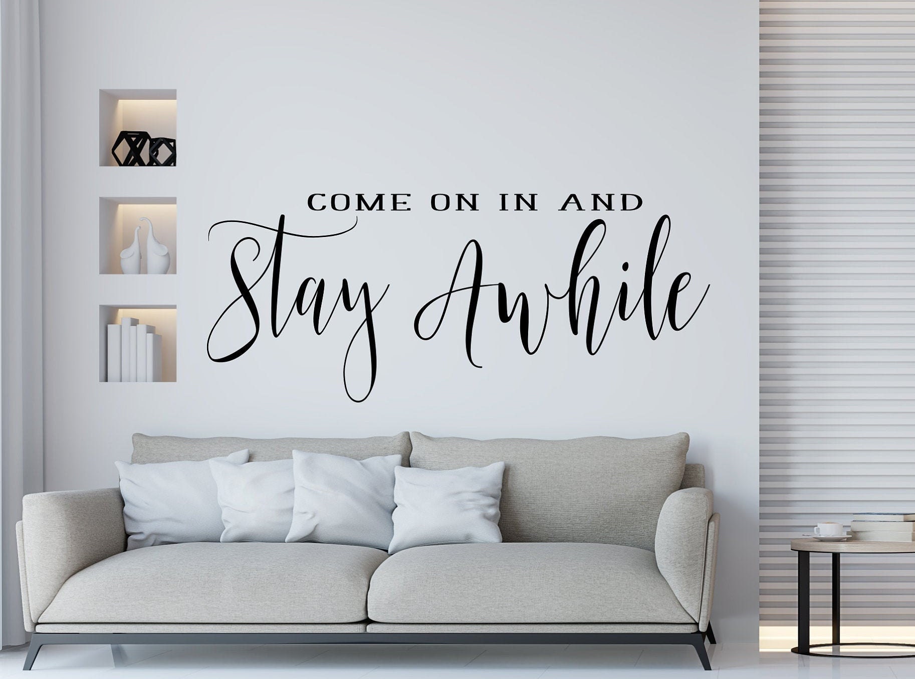 Stay Awhile Wall Decal Welcome Entryway Decal Front Door Decal Guests Welcome Farmhouse Decal Come On In And Stay Awhile