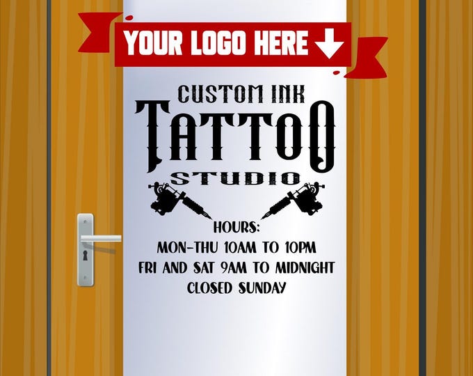 Custom Tattoo shop stickers and decals, custom wall decals, tattoo shop wall art, Tattoo studio decals, Tattoo shop decor, store hours decal
