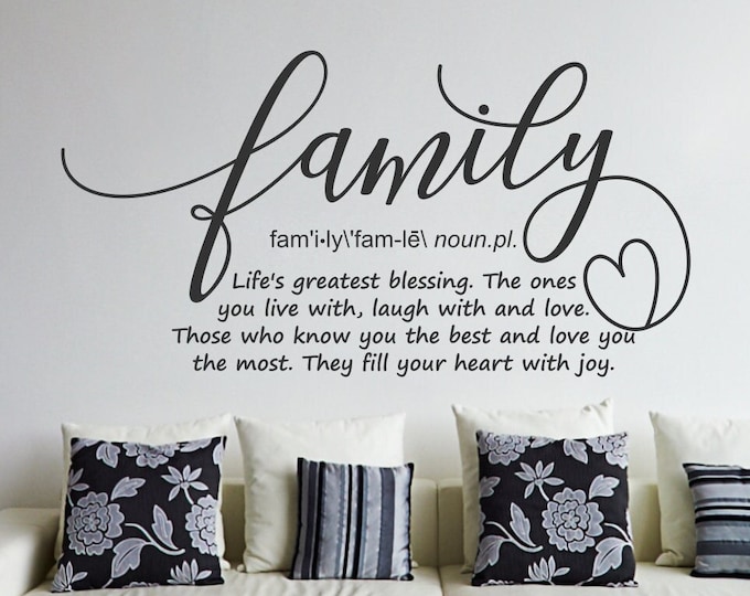 Family definition wall decal, family wall art, family sign, family wall decor, family quote, family rules, living room decal