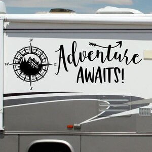 Compass Rv Decal With Mountains - Adventure Awaits Camper Decor Vinyl ...