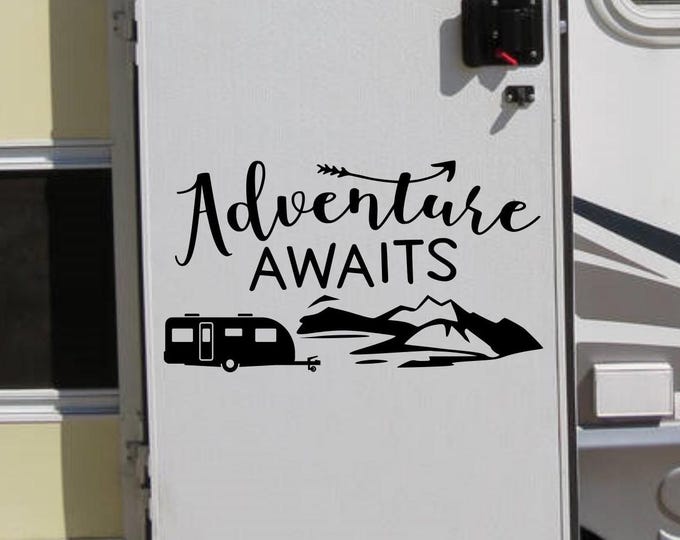 Adventure Awaits rv decal, Custom camper decal