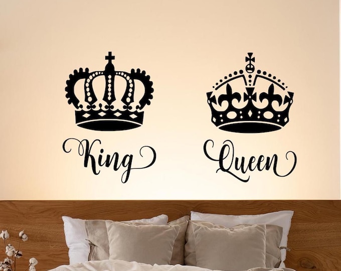 King and queen wall decals // His Queen her king // master bedroom decor // romantic bedroom