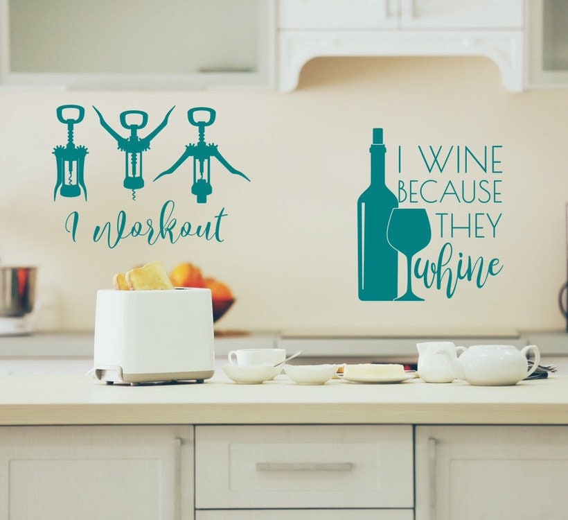 Wine wall decals, wine lover gift, they whine I wine, wine workout