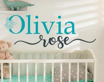 Rose Monogram Name Decal: Girls Nursery Wall Art