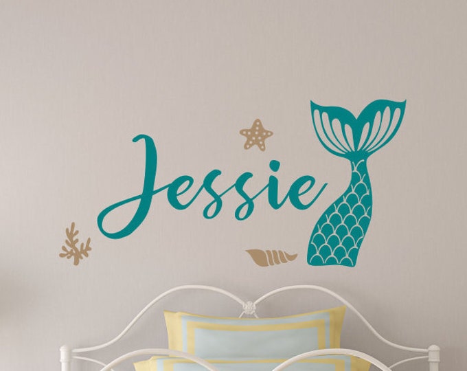 Mermaid girls room, mermaid wall decal, girls name decal, girls wall decor, mermaid wall decor, girls room decal, girls room decor