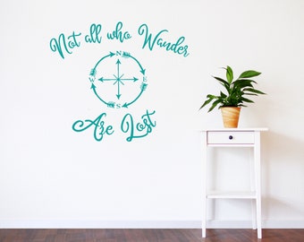 Not all who wander are lost wall decal, wanderlust decal, wanderlust gift, compass wall art,