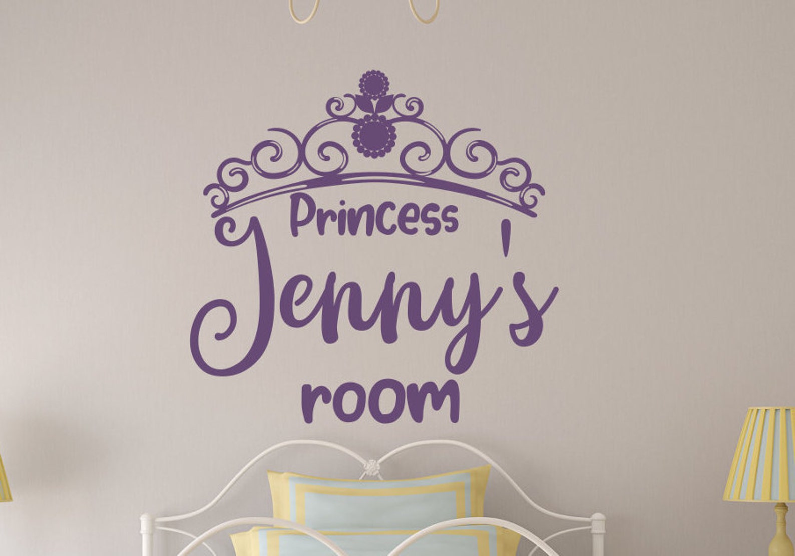 Girls Name Wall Decal Princess Tiara Wall Art Custom Girls Etsy