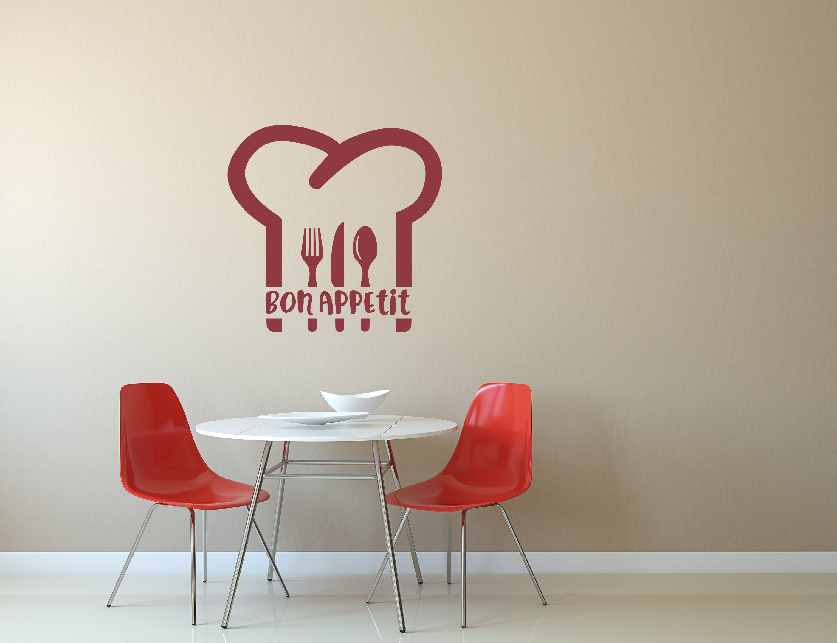 Bon appetit decal, chef wall decal, kitchen wall decal, cooking wall