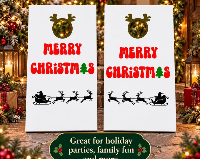 Christmas Cornhole Board Decals, Gift for Cornhole Players, Merry Christmas Vinyl Lettering Graphics for Holiday Parties