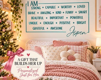Personalized Gift Idea for Girls, Kids Affirmation Wall Decal, Custom Name Bedroom Decor, Name wall decal