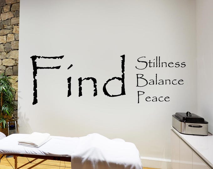 Yoga studio wall decal, Find stillness find balance find peace decal // yoga studio decor