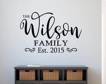 Custom Decal, Personalized Last Name Wall Sign - Script Family Monogram, Vinyl Lettering, Multiple Sizes