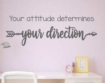 Inspirational Wall Decal: Attitude Determines Direction, Office Decor