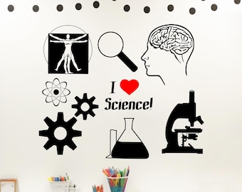 I love Science vinyl wall decal for classroom// science lover gift