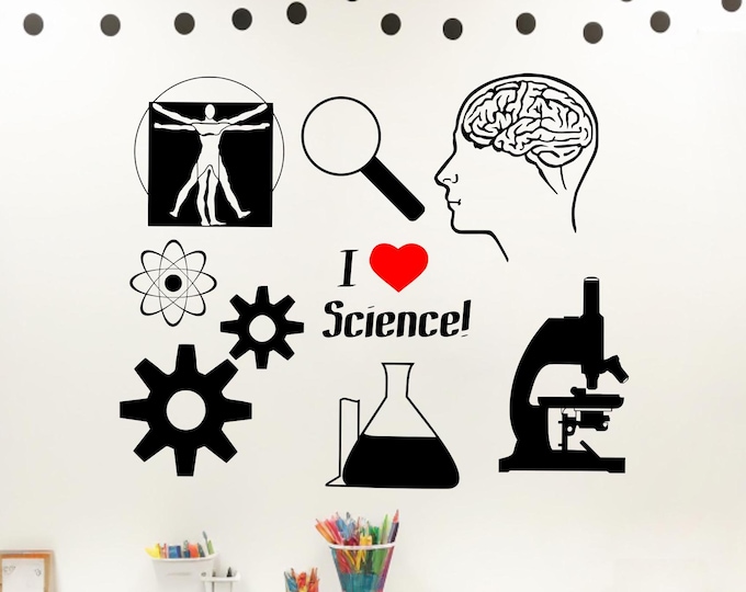 I love Science vinyl wall decal for classroom// science lover gift
