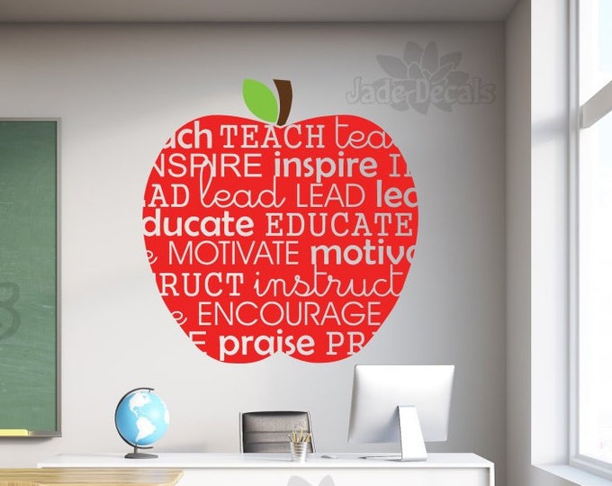 Teacher apple wall decal, apple wall decal, decal for teacher, classroom decor, teacher wall decal