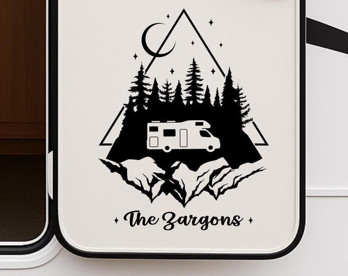 Custom RV Last Name Decal: Geometric Mountain Camper Decor