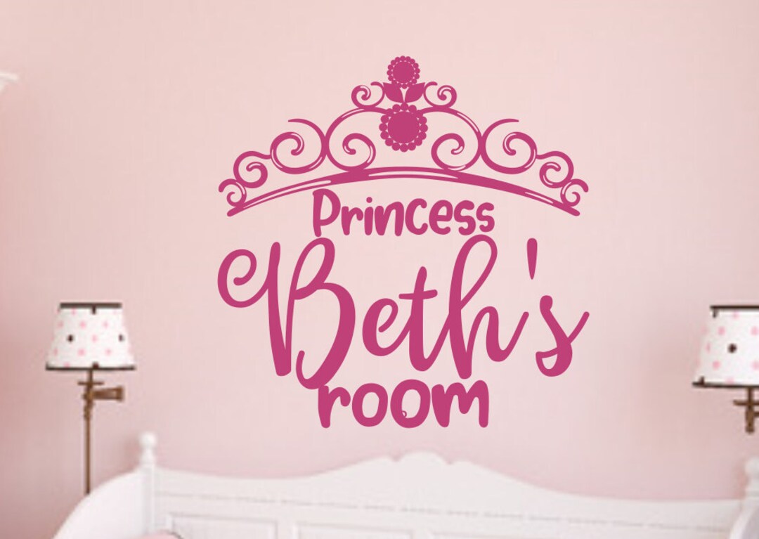 Girls Name Wall Decal, Princess Tiara Wall Art, Custom Girls Room Wall