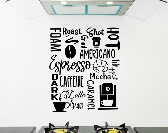 Coffee shop wall art vinyl decal Espresso subway art wall decor, coffee wall decal, kitchen wall decal,